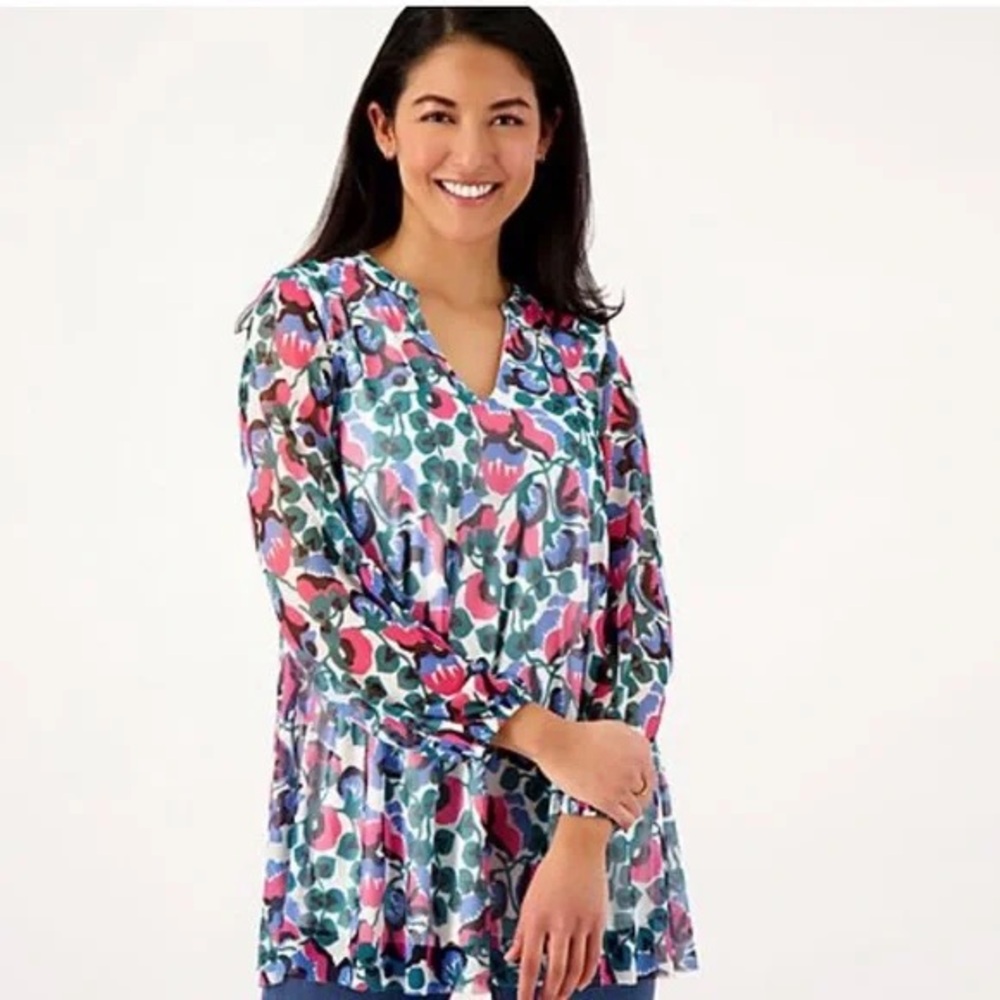 GIRL WITH CURVES Y Neck Mesh Blouse A596302